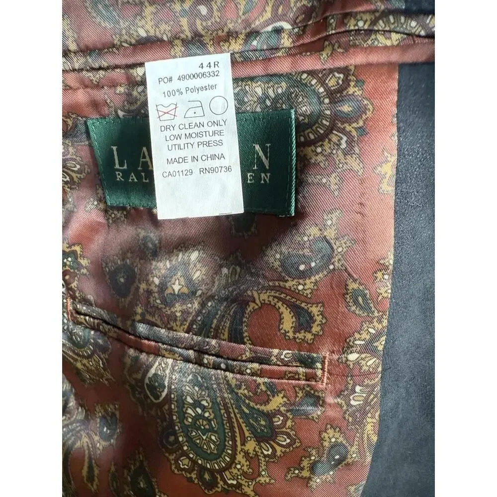 Lauren Ralph Lauren Men’s  Sz‎ 44R Black Polyester  Paisley Lined Jacket